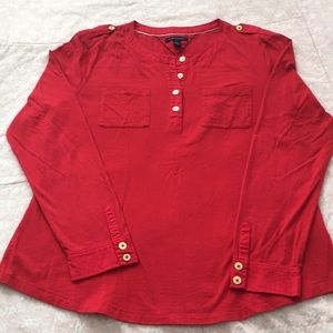 Women's Tommy Hilfiger Red 4-Button Tee with Cuffs